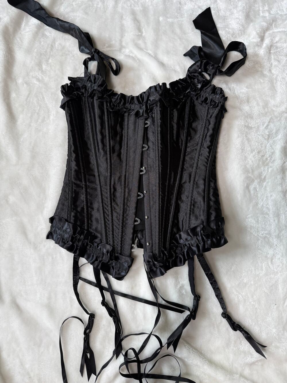 Gothic Corset Ruffle Tie Strap Bustier Garter Med Fairy Coquette Vampy Witchy